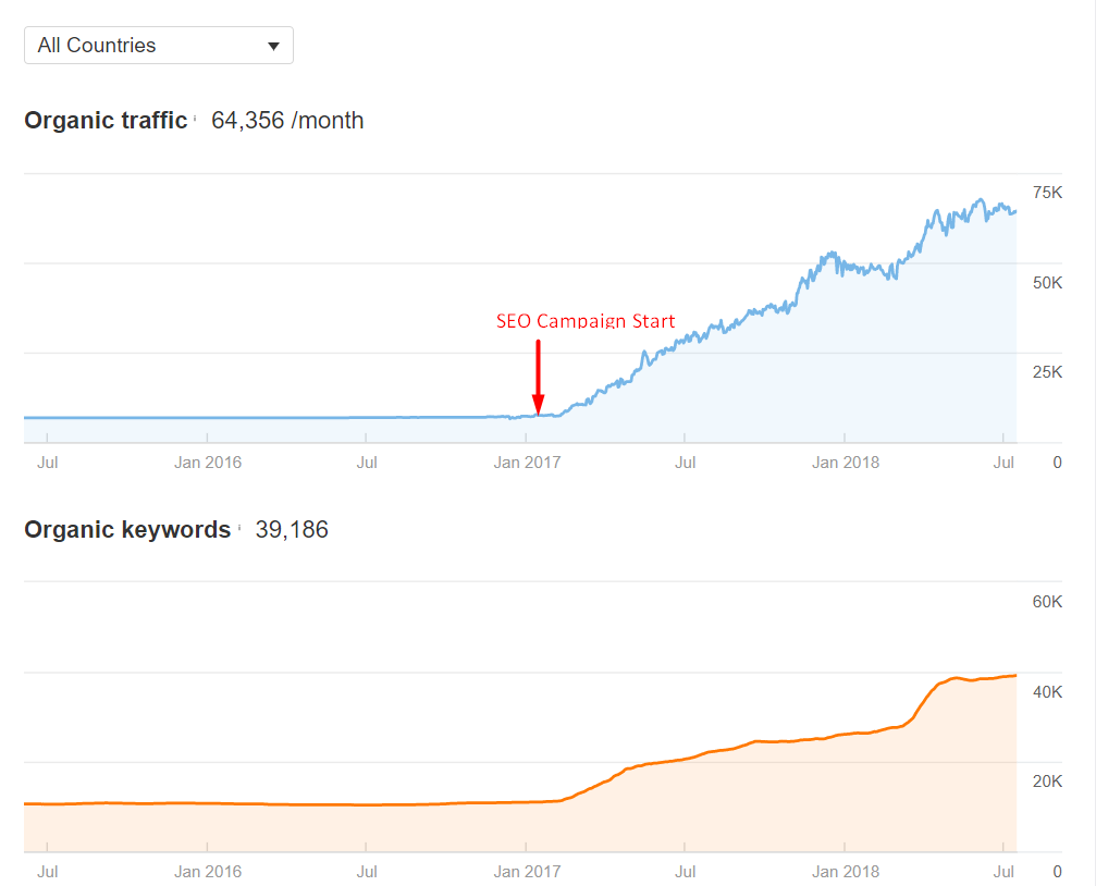 Ahrefs Traffic and Keywords Graph - Ecommerce Client